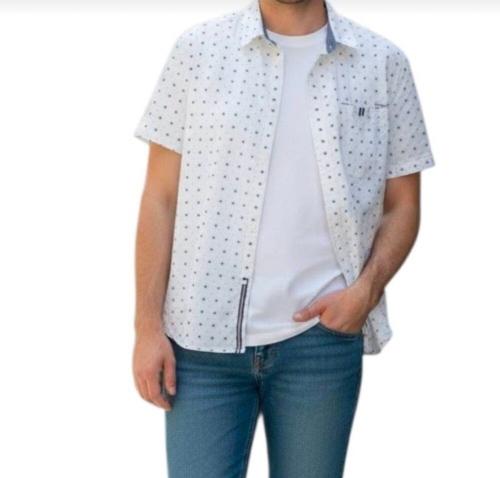 GUESS Button Down Printed Short Sleeve Shirt Size Large